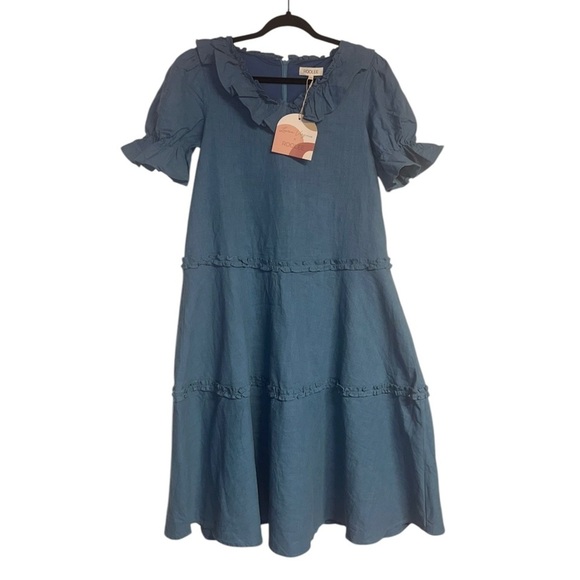 ROOLEE x Lauren Virginia Linen Cottagecore Boho Ruffled Prairie Dress XXS NWT - Picture 2 of 9